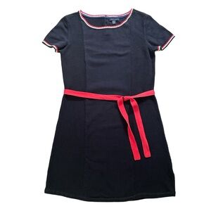 Tommy Hilfiger knit cotton mini dress navy blue white red trim, short sleeve M